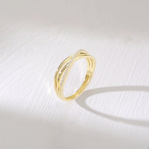 Crossover Triple Ring 14K Gold Pave Diamond Ring Gold Triple Stacking ...