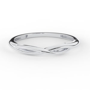May include: A silver ring with a twisted design. The ring is smooth and polished.
