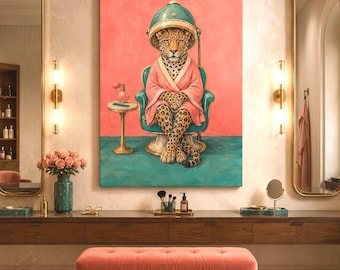 Hair Salon Leopard Canvas, Funny Beauty Room Wall Art