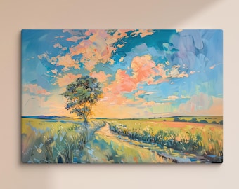 Sunset Countryside Pathway Canvas Print | Impressionist Rural Wall Art