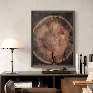 Lienzo enmarcado con diseño de anillos de árbol / Arte de pared rústico con vetas de madera