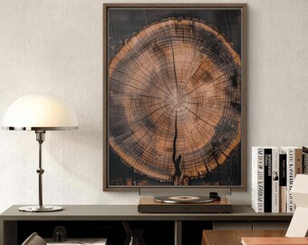 Framed Tree Ring Canvas Print | Rustic Woodgrain Wall Art