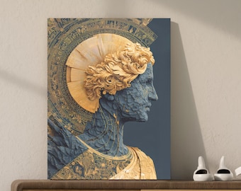 Modern Greek Portrait Canvas Art | Classical Sculpture Inspired Wall Art | Unframed Canvas Print