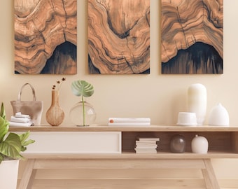 Wood Grain Triptych Canvas Print, Rustic Modern Wall Art, Set of 3