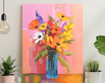 Floral Still Life Canvas Print, Modern Expressionism, Warm Tones