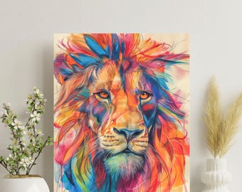 Colorful Lion Canvas Print, Abstract Animal Wall Art