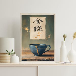 Canvas Kintsugi Wall Art Print, Wabi Sabi-poster met Kintsugi-kalligrafie, elegante muurdecoratie Japanse aardetinten
