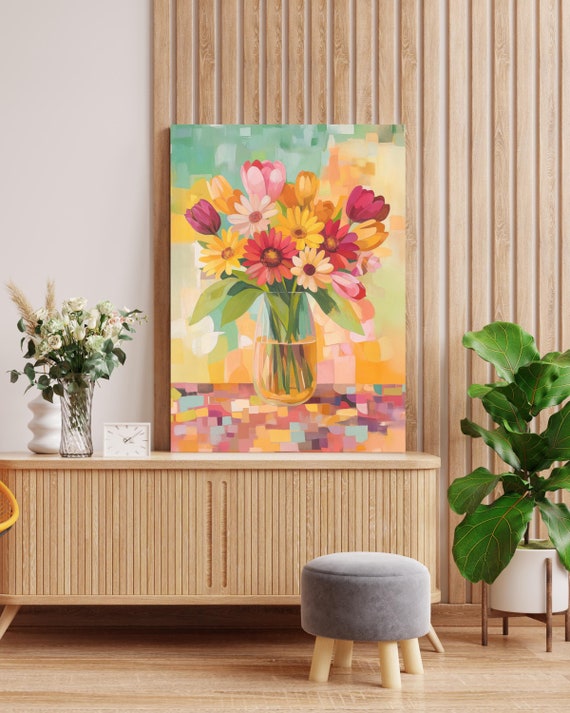 Abstract Flower Art Print, Vibrant Still Life, Unframed Canvas