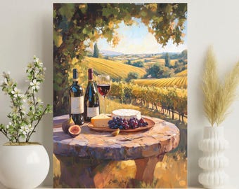 Tuscan Vineyard Canvas Print: Italian Wine & Cheese Art