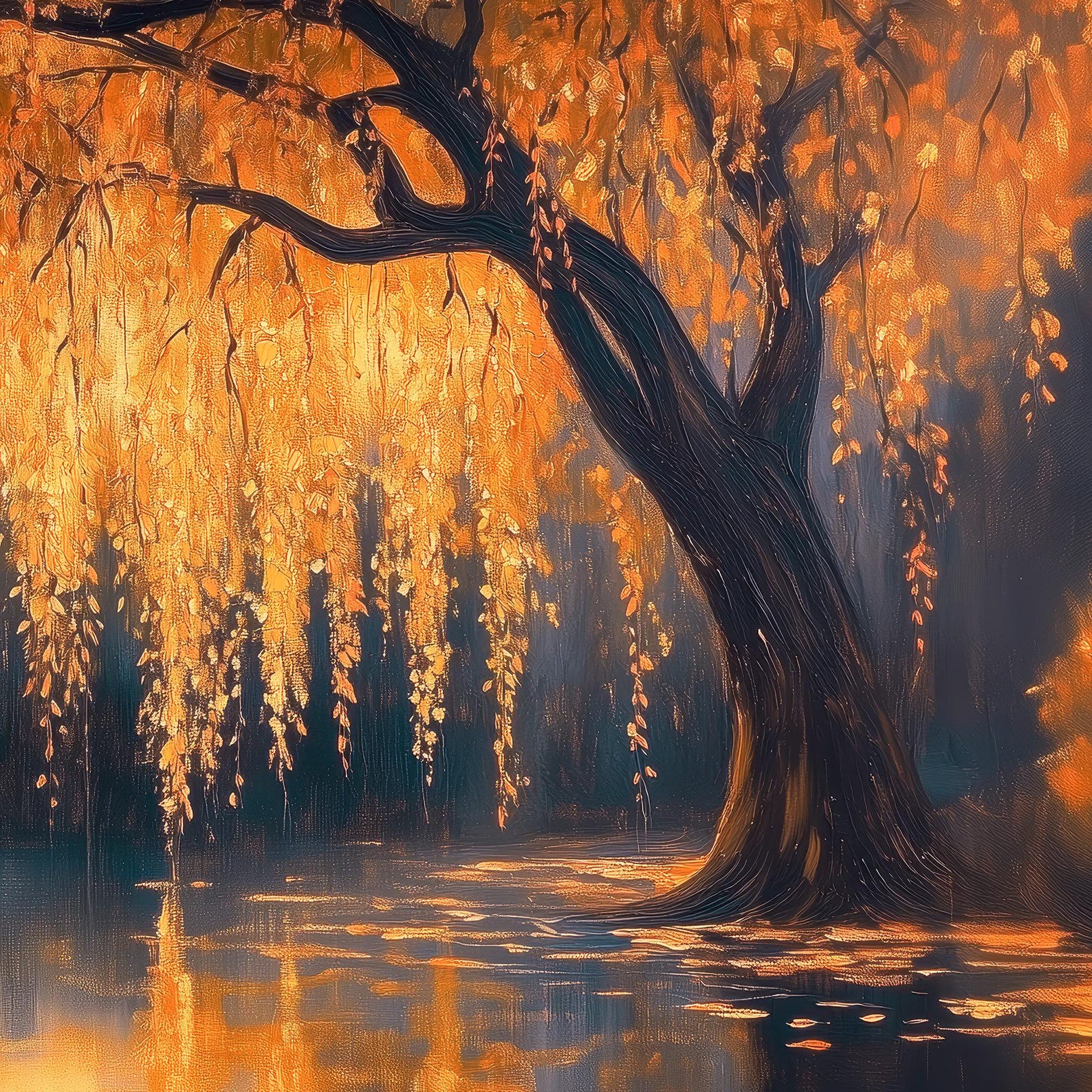 Golden Weeping Willow Canvas Print, Impressionist Autumn Tree Art - Etsy