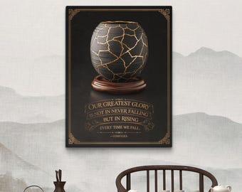 Kintsugi Vase Canvas Art | Confucius Quote, Zen Home Decor