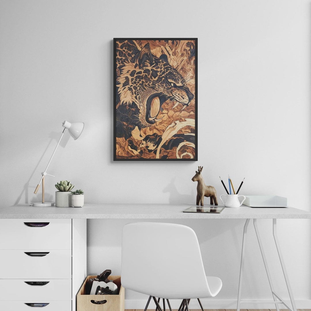 Pyrography Wall Print, Leopard Burned Wood Canvas Art, Premium Quality ...