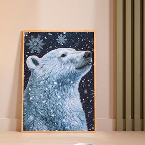 Polar Bear Canvas Wall Art, Unframed Cute Polar Bear Portrait Art for Kids Room or Baby Room, Seasonal Snowy Decor with Winter Theme