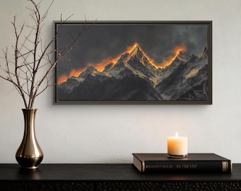 Framed Mountain Canvas Art, Dark Landscape, Floating Frame