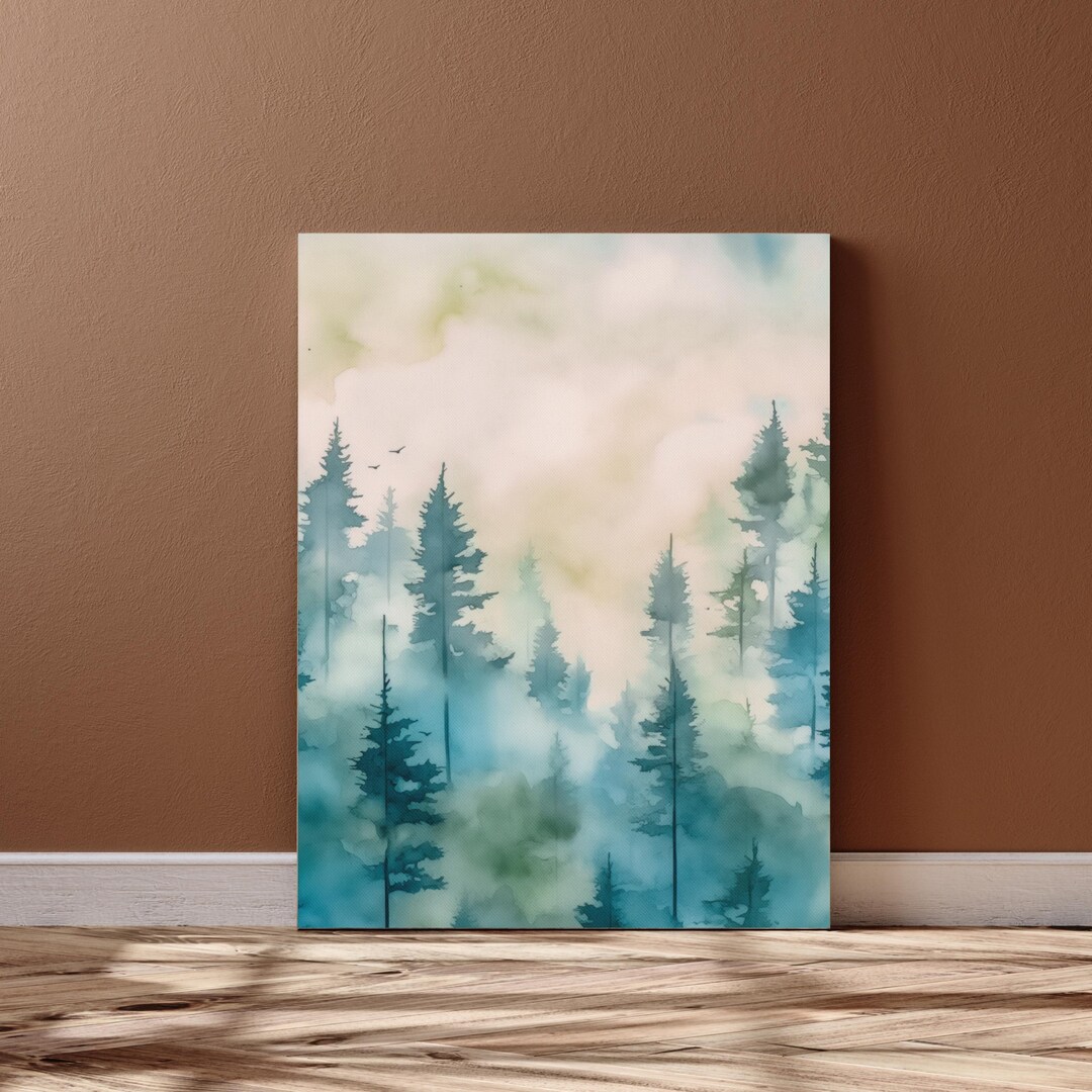 Pine Tree Forest Wall Art Print, Misty Forest Canvas Print ...