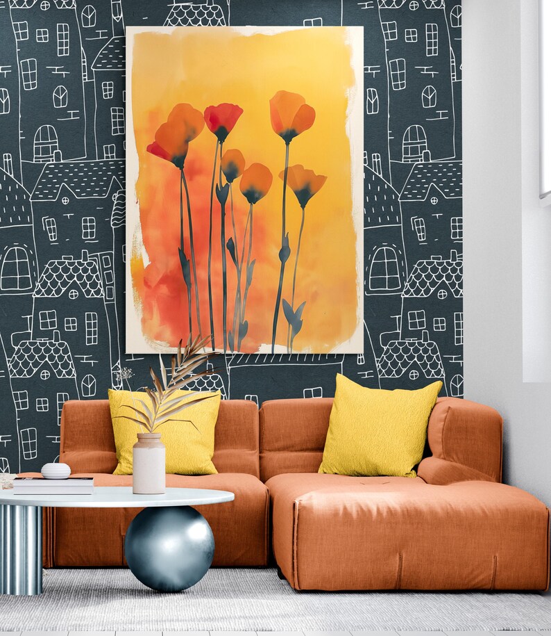 Abstract Orange Poppy Canvas Art – Modern Floral Still Life - Etsy