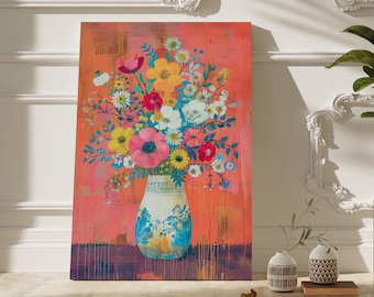 Toile d'art floral bouquet | Tableau fleurs aux couleurs vives, sans cadre