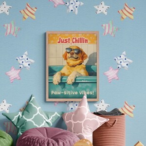 Divertido póster de Golden Retriever para pared / Póster vintage enmarcado para amantes de los perros / Regalo de decoración para el hogar con temática de mascotas / Humor canino con buena vibra para amantes de los animales