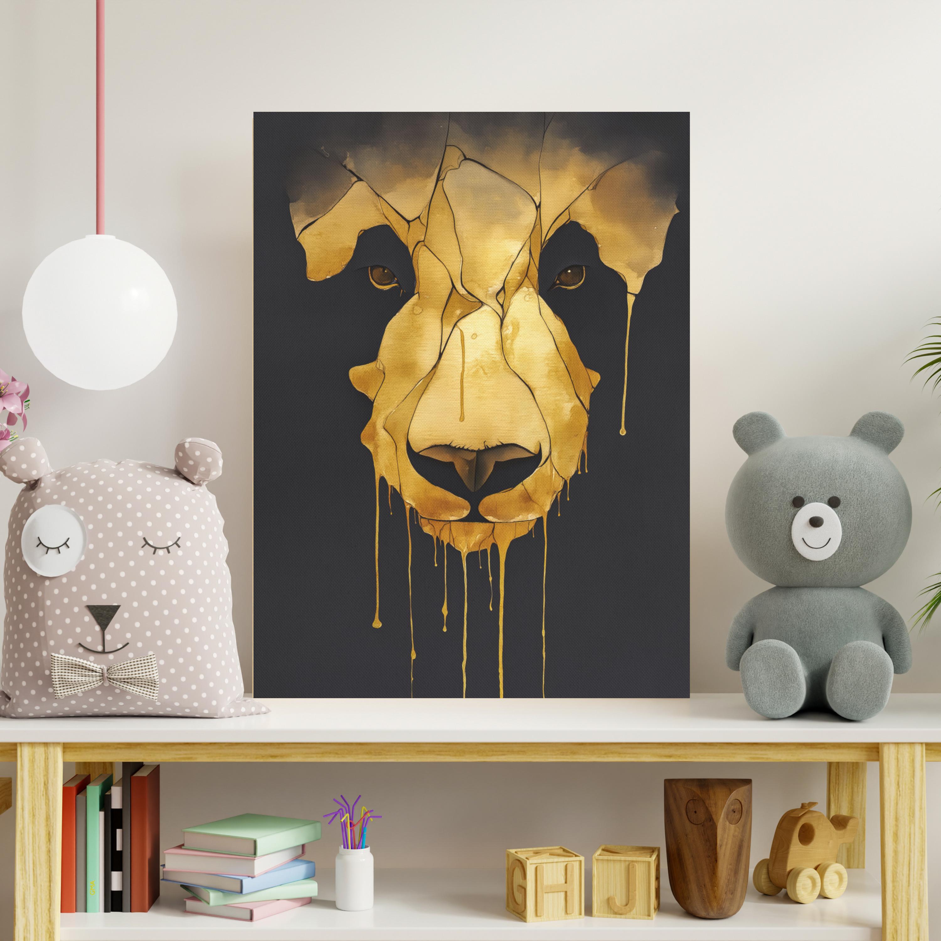 Panda Canvas Print, Unique Artistic Wall Art Panda in Gold Ink, Dripping Paint Dark Academia Decor, Watercolor Gold Art Unframed