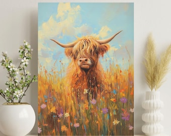 Highland Cow Canvas Print | Farmhouse Wall Art
