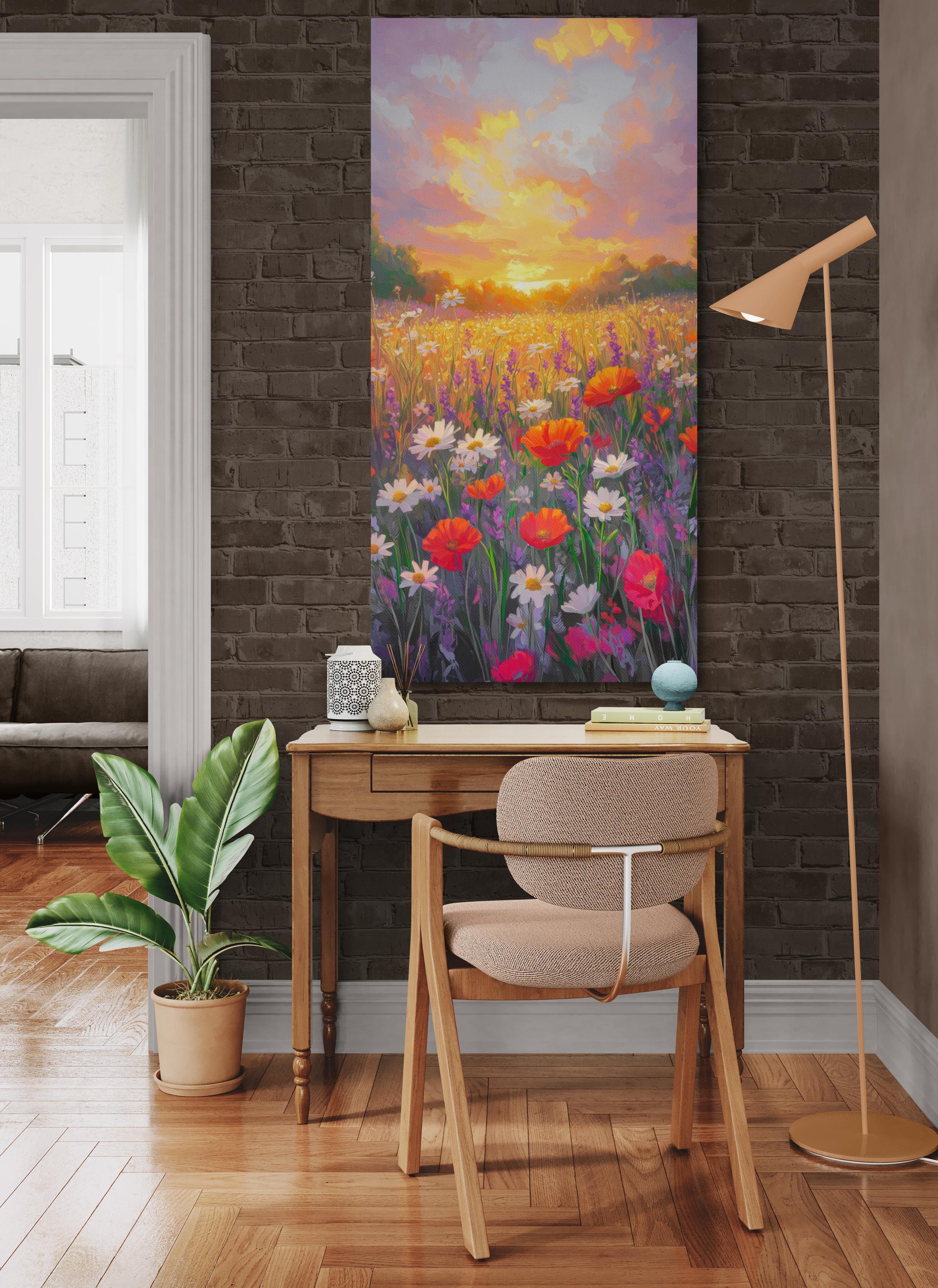 Wildflower Field Canvas Print | Sunset Meadow Landscape, Cottagecore ...
