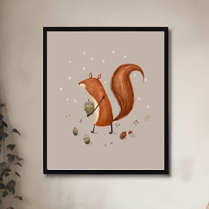 Decoración infantil de animales del bosque, ideas para decorar habitaciones infantiles, lámina de ardilla para niños, regalo para recién nacidos