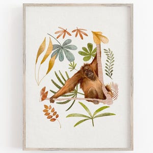 Orangutan Jungle Nursery Art Print, Hand-Painted Rainforest Wall Decor