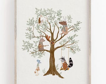 Whimsical Woodland Animal Art Print: Watercolor Nursery Decor