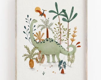 Brachiosaurus Nursery Art Print: Watercolor Dinosaur Decor