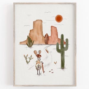 Lámina artística de animales del desierto estilo bohemio - Decoración de pared para habitación infantil del suroeste / Arte mural de aventuras