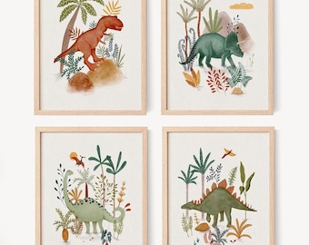Dinosaur Nursery Prints Set: Watercolor Boys Room Wall Art