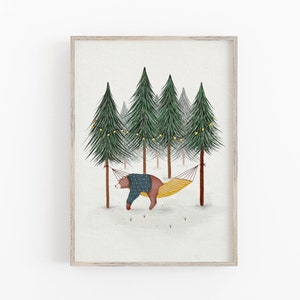 Bear in The Forest Art Print For Children, Woodland Wall Art, Forest Nursery Decor, Hand Painted Bear Print, Whimsical Woodland Print