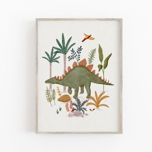Stegosaurus Art Print For Kids, Dinosaur Wall Art For Children&#39;s Room, Dinosaur Illustration Print, Dinosaur Wall Decor