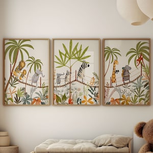 Láminas de arte para pared de guardería, decoración de habitación de bebé niño, estampados de animales de safari, obras de arte para habitación infantil, pinturas de animales para habitación de género neutro