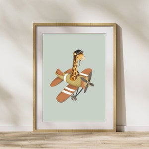 Póster infantil de jirafa, arte mural infantil de avión, regalo para bebé niño o niña, decoración infantil de género neutro, lámina infantil de jirafa