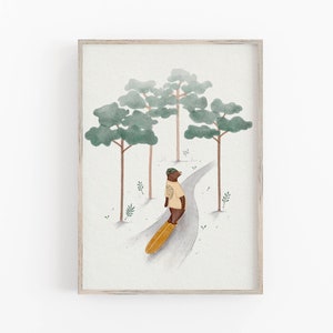 Bear Skateboarding Art Print, Forest Wall Decor, Skateboard Wall Art, Adventure Room Decor, Longboarding Bear Print