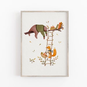 Woodland Wall Art, Whimsical Nursery Decor, Children&#39;s Wall Art, Bear Print For Kids, Hand Painted Nursery Art, Woodland Themed Room
