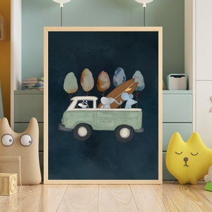 Arte de surf para niños, lámina de surf infantil, decoración de cielo nocturno para guardería, regalo para baby shower, pósteres infantiles de animales