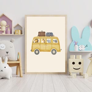 Poster Safari Tier-Bus: Aquarell Kinderzimmerkunst