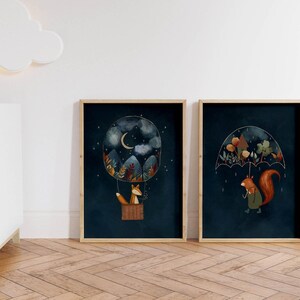 Forest Animal Art Prints: Fox & Squirrel Nursery Decor (Set of 2)