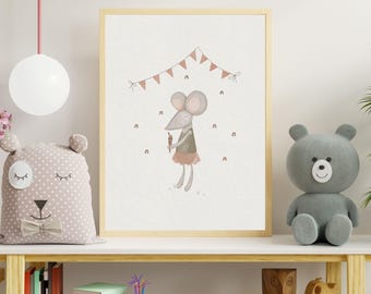 Whimsical Mouse Art Print: Watercolor Nursery Decor