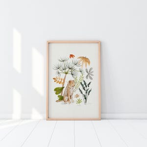Leopard In Jungle Art Print, Watercolor Animal Painting, Jungle Wall Decor, Leopard Painting