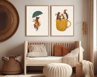 Animal Nursery Art Prints Set: Whimsical Watercolor Illustrations