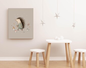 Hedgehog Canvas Print: Forest Animal Watercolor Nursery Decor, Baby Girl Nursery Art