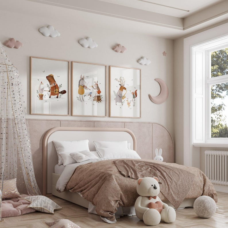 Musical Animal Art Prints: Scandi Nursery Decor Set image 2