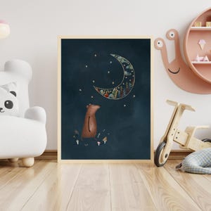 Impression chambre d&#39;enfant ours au clair de lune : oeuvre d&#39;art murale fantaisiste pour enfants