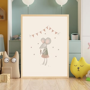 Decoración de pared para dormitorio de niña, póster de ratón para niños, adorable arte infantil para niña, regalo para baby shower.