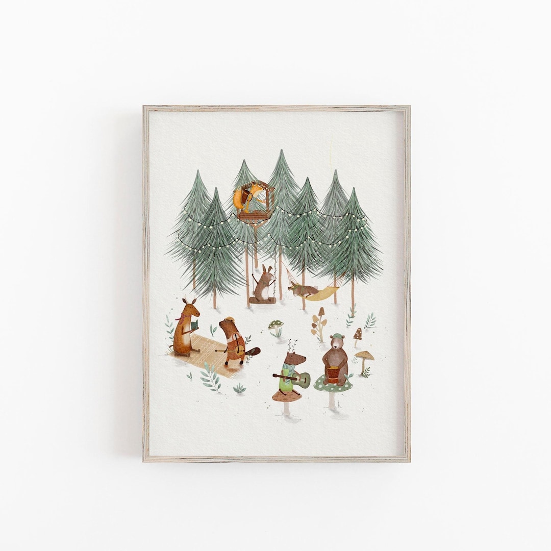 Whimsical Forest Art Print, Woodland Animal Nursery Prints, Whimsical ...