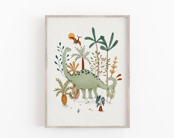 Brachiosaurus Nursery Art Print: Watercolor Dinosaur Decor