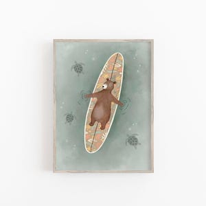 Surfing Animals Art Print, Surf Art Nursery, Children's Surfing Decor, Hand Painted Surf Illustration, Surfing Wall Art
